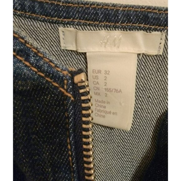 H&M Size2 Jean Mini Dress Denim Dress Zip Y2K Cowgirl Rodeo Rockabilly Festival - Picture 5 of 9